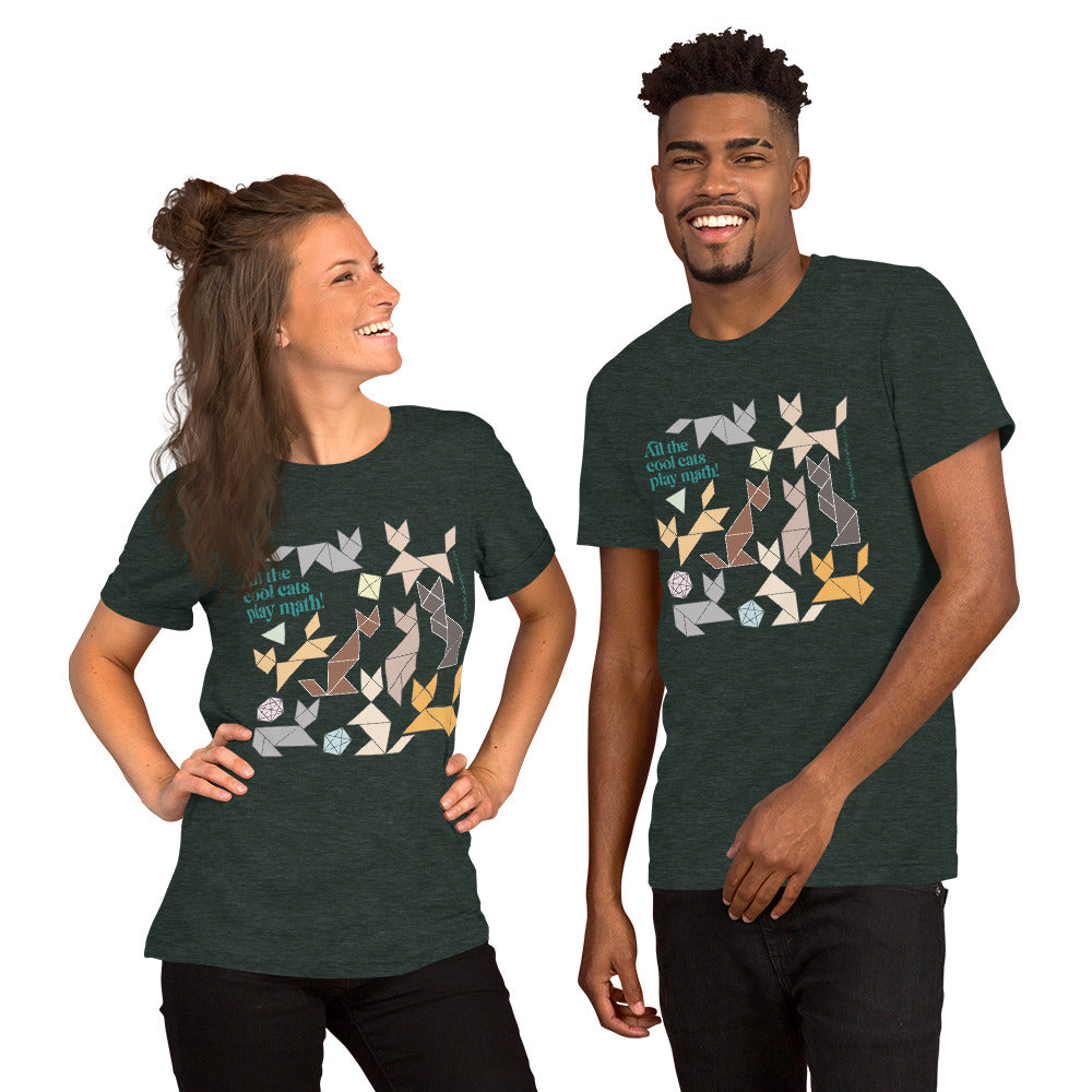 Cool Cats Play Math t-shirt heather forest